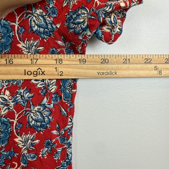 Ralph Lauren Floral Top Womens Large Red Blue Linen Blend Tie-Neck Blouse Bloom - Picture 7 of 8